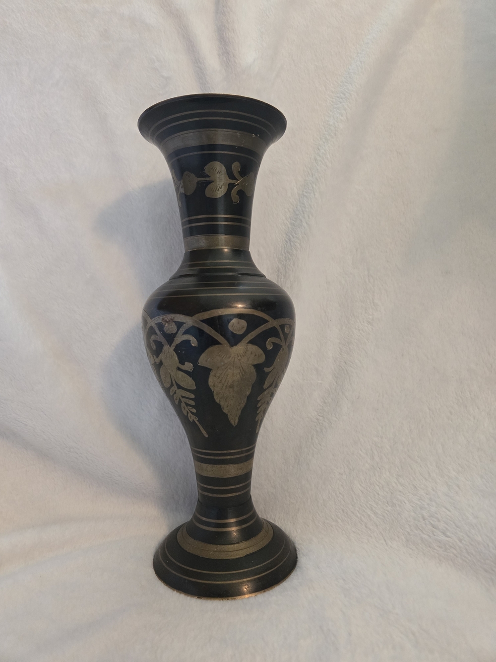 Vibtage Bkack and Gold Etched Brass Decorative Vase Made In India